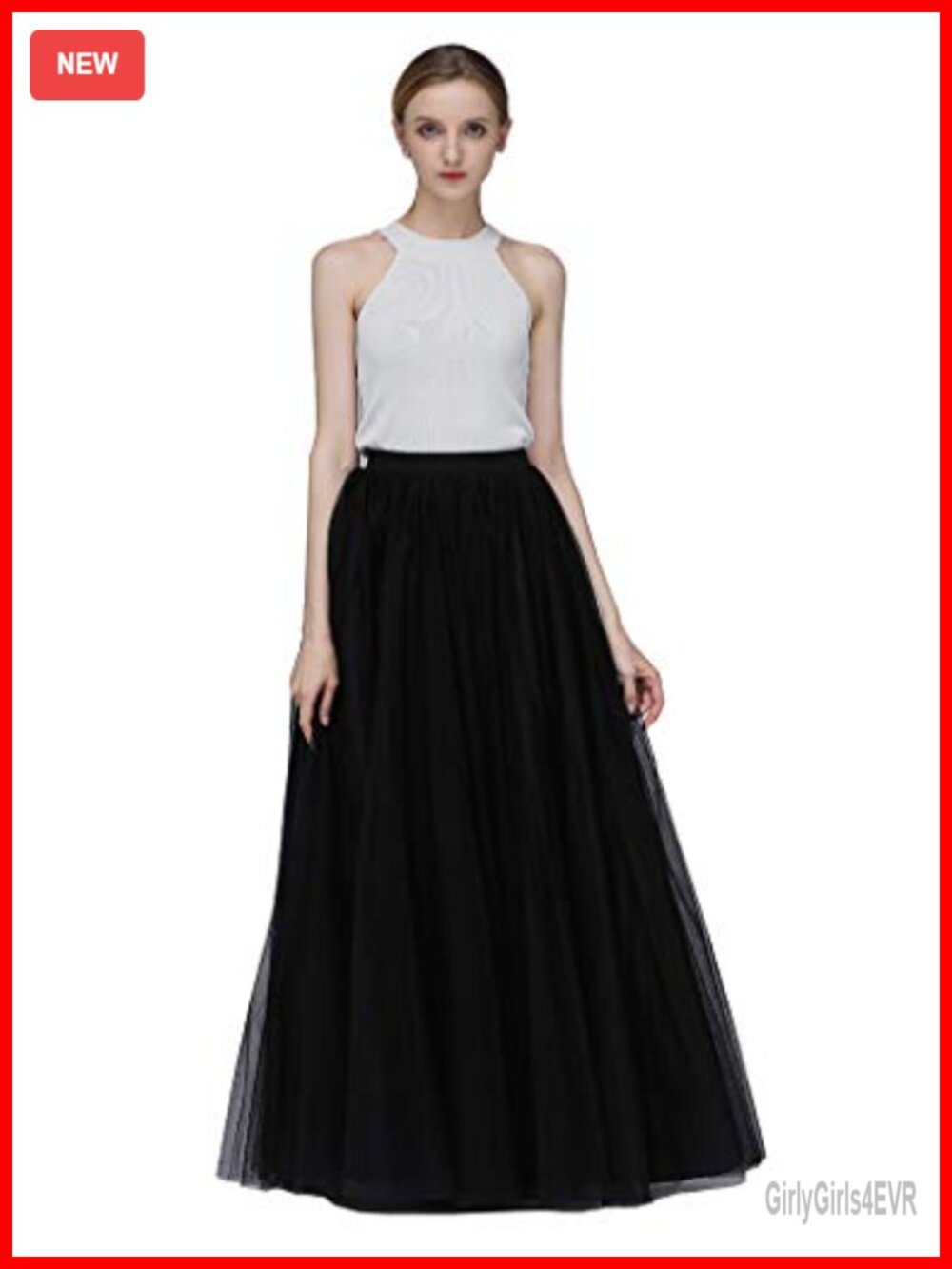 A-Line Long Tulle Skirt High Waisted Flowy Tutu for Wedding Prom Evening Party